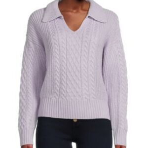 Saks Fifth Avenue Wool Blend Cable Knit Collared Sweater Lavender XS